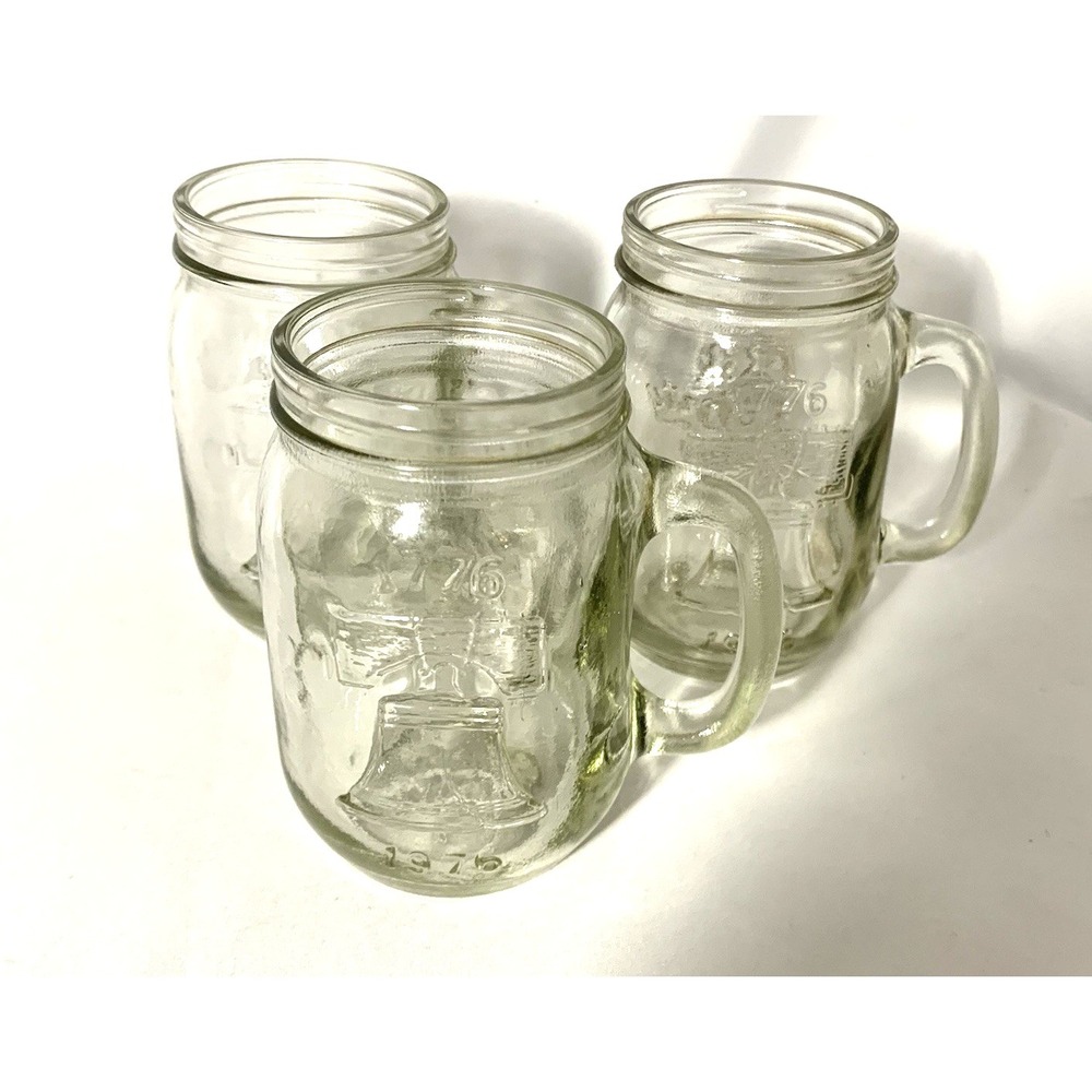Jack In The Box Liberty Mug Clear‎ Glass Bicentennial 1976 Mason Jar Vintage X3